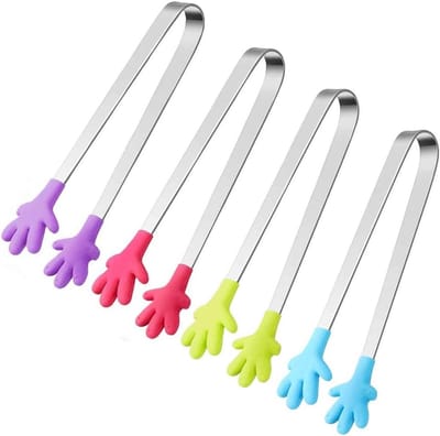 4-delige handschoenkeukentang - roestvrijstalen siliconen handvat - maat 13 cm - grilltang / steaktang / saladetang