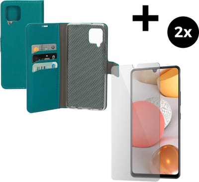 Mobiparts Saffiano Wallet hoesje geschikt voor Samsung Galaxy A42 (2020) 5G met 2 Screenprotectors van Gehard Glas - Turquoise