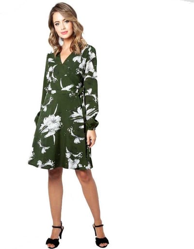Voodoo Vixen - Molly Korte jurk - bloemen wikkel - S - Groen/Wit