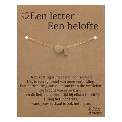 Letter I Armband op Cadeau Kaartje - Een letter, een belofte - 15,5cm + 5,5cm verstelbaar Goudkleurig Stainless Steel - Initiaal & Hartje Hanger - Pax Amare