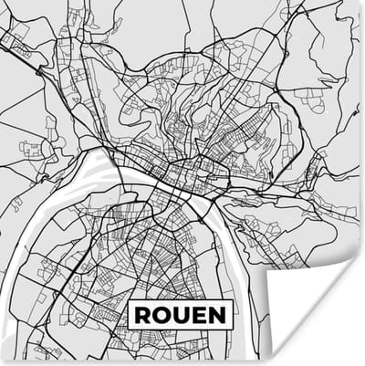 Poster Kaart - Stadskaart - Rouen - Plattegrond - Frankrijk - 100x100 cm XXL