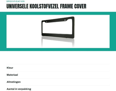 Dailygoods- Frame Universeel - Koolstofvezel - Kentekenplaathouder - ABS-kunststof - Set van 2 - Buitenafmetingen 31 x 16 cm