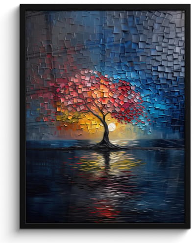 Poster in lijst - Fotolijst 60x80 cm - Posters - Boom - Blauw - Bladeren - Vakken - Posterlijst zwart - Decoratie - Wanddecoratie woonkamer - Muurdecoratie slaapkamer