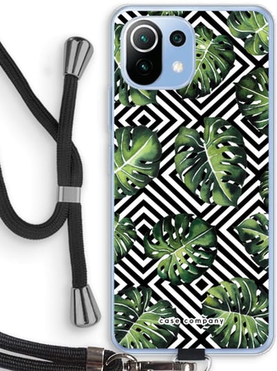 Case Company® - Hoesje met koord geschikt voor Xiaomi Mi 11 Lite hoesje met Koord - Geometrische jungle - Telefoonhoesje met Zwart Koord - Bescherming aan alle Kanten en Over de Schermrand