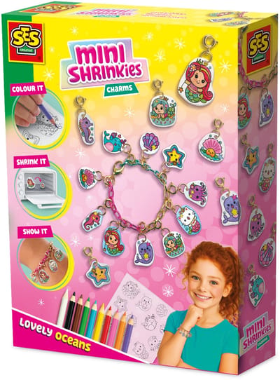 SES Creative Mini Shrinkies - Lovely Ocean - Armbandjes Maken - Krimpfolie - Voor Meisjes Vanaf 5 Jaar - Met 10 kleurpotloden