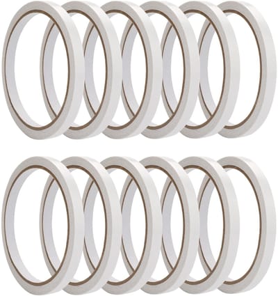 Dailygoods- Dubbelzijdig Plakband Sterk - 12 Rollen - 10 m/rol - 6 mm Breed - Zelfklevend - Verwijderbaar - Duurzaam Papier
