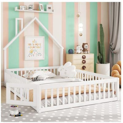 Bed - MUVOE - 140 x 200 cm - Gestoffeerd - Grenenhout - Minimalistisch - Wit wit