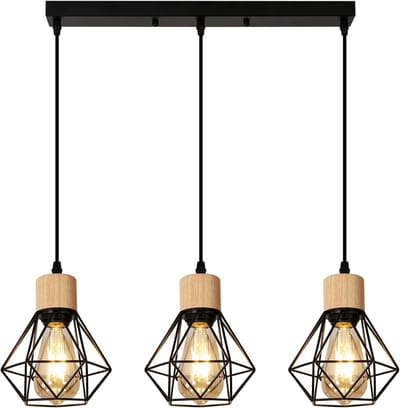 Vintage Hanglamp E27 3-Lampen - Industrieel Zwart Metalen Plafondlamp voor Woonkamer, Keuken, Slaapkamer - Modern Industrieel Design (Zonder Lampen)