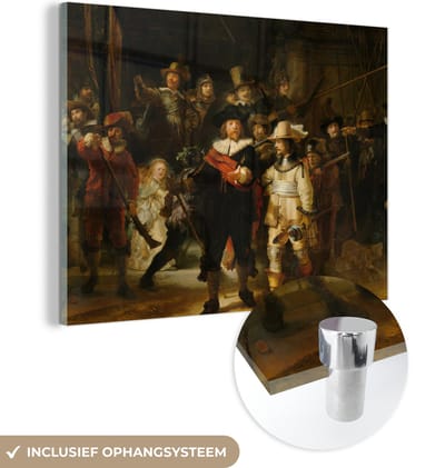 MuchoWow® Glasschilderij 160x120 cm - Schilderij acrylglas - De Nachtwacht - Schilderij van Rembrandt van Rijn - Foto op glas - Schilderijen
