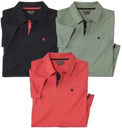 ATLAS FOR MEN - Set van 3 effen polo’s van katoen - Heren - Verkrijgbaar in grote maten - L