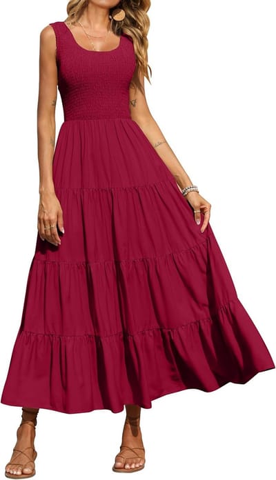 Lange Zomerjurk Dames Mouwloos Met Smocked Lijfje - Maxi Strandjurk Feestelijk