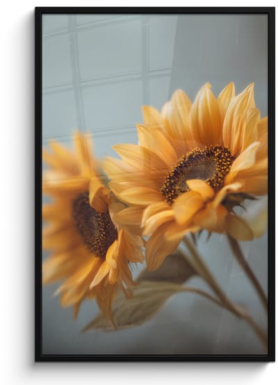 Poster in lijst - Fotolijst 80x120 cm - Posters - Zonnebloemen - Geel - Wazig - Posterlijst zwart - Decoratie - Wanddecoratie woonkamer - Muurdecoratie slaapkamer