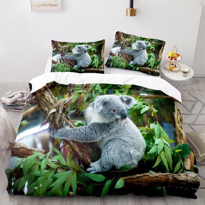 Koala Dekbedovertrek Set Schattig Dierenpatroon Beddengoed Set Palmblad Polyester Dekbedovertrek voor Kinderen Volledig/Eenpersoons/Queen/King Maat 70x133cm 2pcs black