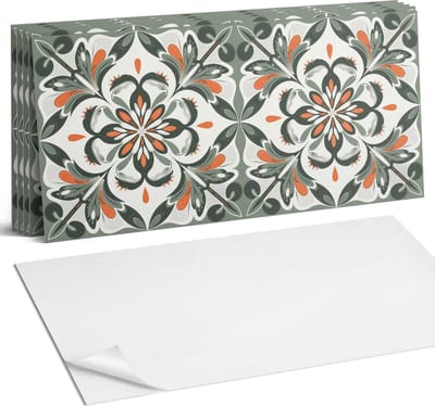 Coloray Plaktegels - Bloemenpatroon met bladeren Wandtegel Zelfklevend - 60 cm x 30 cm - Groente Plaktegels - 6 stuks - Rechthoek PVC Tegels - Plaktegels Keuken - Zelfklevende Vloertegels Badkamer - Vinyl Tegels - Zelfklevende Wandtegels