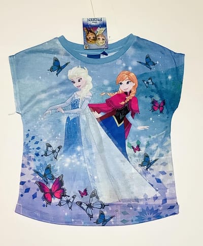 Disney Frozen t-shirt - vlinders - blauw - maat 98/104 (4 jaar)