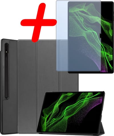 Hoesje Geschikt voor Samsung Galaxy Tab S10 Ultra Hoes Case Tablet Hoesje Tri-fold Met Uitsparing Geschikt voor S Pen Met Screenprotector - Hoes Geschikt voor Samsung Tab S10 Ultra Hoesje Hard Cover Bookcase Hoes - Grijs