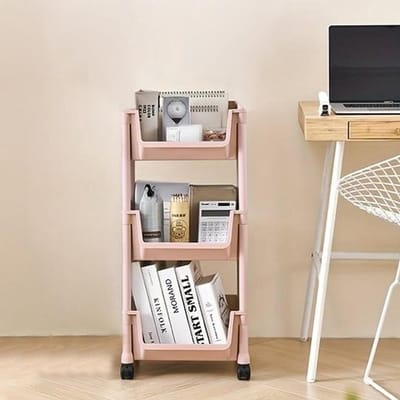 Multifunctionele Smalle Trolley met 3 Planken en 360 ° Draaibare Wielen