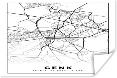 Poster Stadskaart – Plattegrond – België – Zwart Wit – Genk – Kaart - 180x120 cm XXL