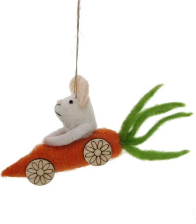 Muis in wortelauto vilt 17x3x7,5cm