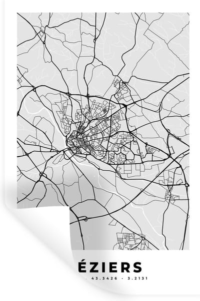 Muurstickers - Sticker Folie - Kaart - Stadskaart - Béziers - Plattegrond - Frankrijk - 20x30 cm - Plakfolie - Muurstickers Kinderkamer - Zelfklevend Behang - Zelfklevend behangpapier - Stickerfolie