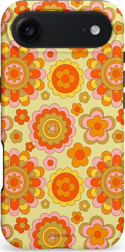 Casetastic hoesje geschikt voor Apple iPhone Air - MagSafe - Dubbellaagse bescherming - Retro Oranje Bloemen - Fashion Case - Oranje Goud Beige