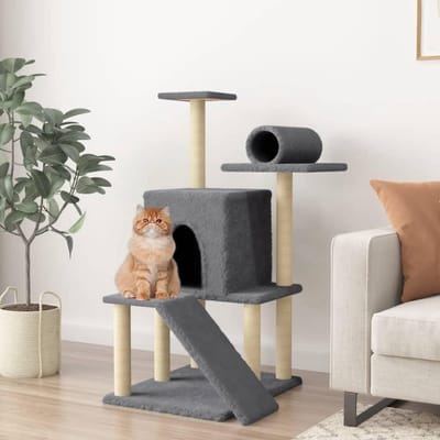 Krabpaal met knuffelhol - Kattenklimboom speeltoestel - Katten vermaken - Met sisal stammen - 1105 cm hoog - Donkergrijs
