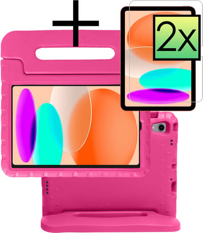 Hoes - Geschikt voor Apple iPad A16/A18 (2022/2025/2026) - 10.9 & 11 inch (10e, 11e & 12e generatie) - Met 2x Screenprotector - Kinderhoes Shockproof Bumper - Kidsproof Case - Tablet Hoesje - Kinder Cover - Roze