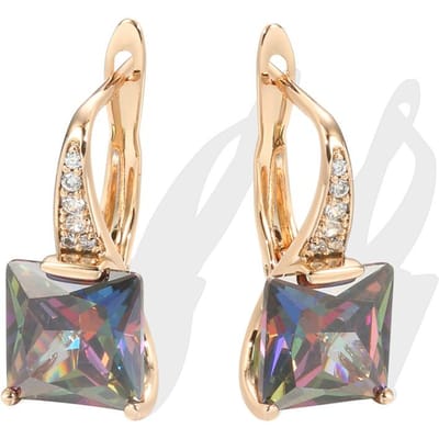 Boucles d'oreilles pendantes en zircon naturel carré pour femmes Mode Boucles d'oreilles couleur or rose Bijoux fins de haute qualité pour le quotidien beige
