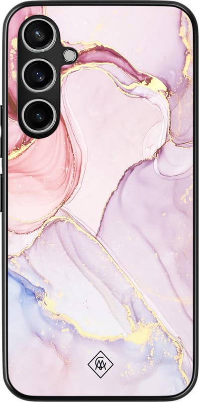 Casimoda® hoesje - Geschikt voor Samsung Galaxy S23 FE - Marmer roze paars - Zwart TPU Backcover - Marmer - Paars