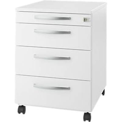 Verrijdbaar ladeblok LOGIN - 3 laden en 1 materiaallade - B 432 x D 580 x H 595 mm - centrale vergrendeling - wit - ons merk Schäfer Shop Select