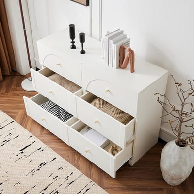 BLACKCOLORS Ladekast met 6 laden – Witte ladekast met laden voor de woonkamer en slaapkamer, afmetingen: H82/L120/P40 cm