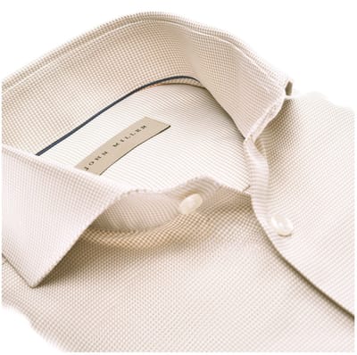 John Miller Overhemd Small Check Beige - Maat 45 - Heren - Overhemden Formeel