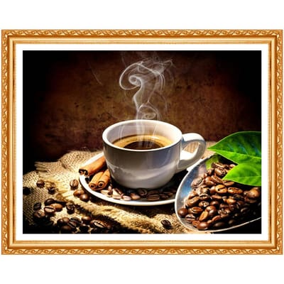 Kits de broderie diamant nature morte, grains de café, points de croix, strass ronds complets 20X30CM gray