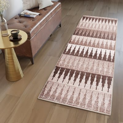 Tapiso Sari Tapijt Loper Beige Boho Woonkamer Hal Slaapkamer Maat- 100x100