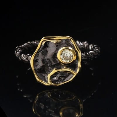 Nieuwe Creatieve Patroon Holle Diamant Tweekleurige Ring Eenvoudige Geometrische Bloem Zirconia Ring No. 10 black