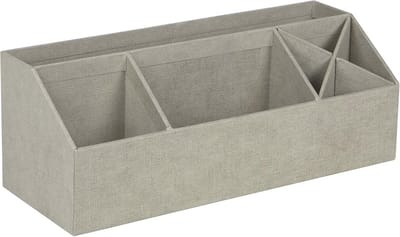 Bureau-organizer met 4 vakken voor notities, paperclips, en pennen – Beige opbergsysteem van vezelplaat in linnenlook