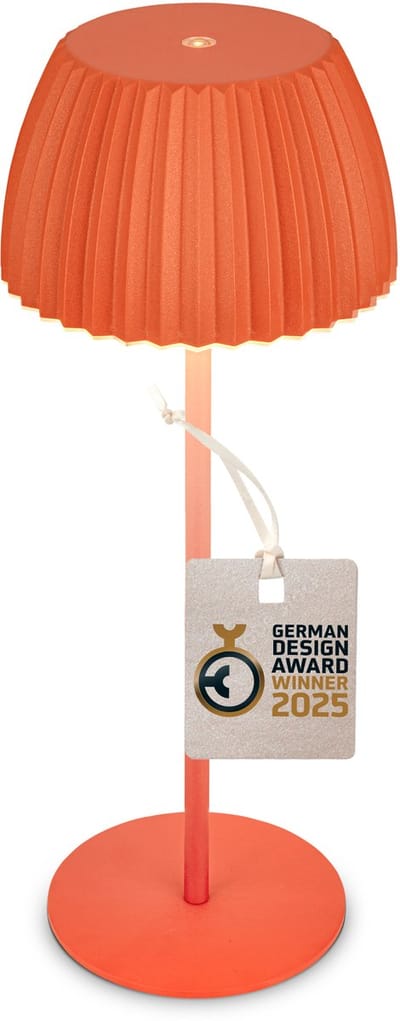 BRILONER Champ - Oplaadbare Tafellamp - snoerloze lamp - met touch dimbaar - voor binnen en buiten - german design award winner 2025 - oranje - Ø14,5 x 36,5 cm