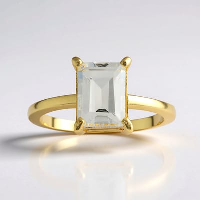 Cavill - Zilveren ring met witte topaas 1 03 ct - 925 Sterling zilver verguld - Baguette geslepen - Elegant modern ontwerp - Maat 17 18 19 20