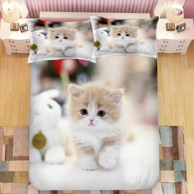 Ensemble de Literie pour Enfants Chatons Super Mignons Kawaii Fille Housse de Couette Taille King Queen Chat Mignon Animal Polyester 70x133cm 2pcs