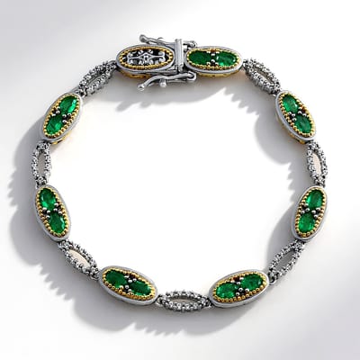 Cavill - Luxe Zilveren Armband 925 Sterling Zilver met Palladium - Zambia Smaragd 3,024 Ct & Cambodja Zirkonia 0,819 Ct - Elegant Sieraad