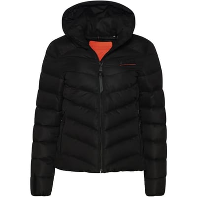 Superdry Gewatteerd Jack van Microvezel met Capuchon Zwart Grootte: 44