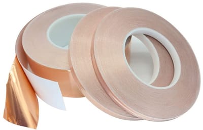 Dubbelzijdige kopertape voor EMI- en HF-afscherming - 50 m x 6 mm - ideaal voor papiercircuits, elektrische reparaties en solderen - 2 stuks