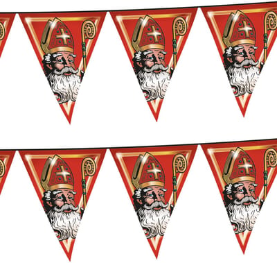 Funny Fashion Sinterklaas met mijter en staf vlaggenlijn - 3x stuks - slinger - rood - 500 cm - Sint versiering - kunststof