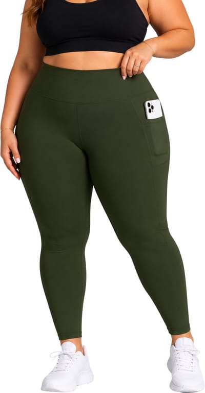 SparkNine Softcurve plus size legging - met zijzakken - 3XL - groen - zachte stof - ademend - niet doorschijnend
