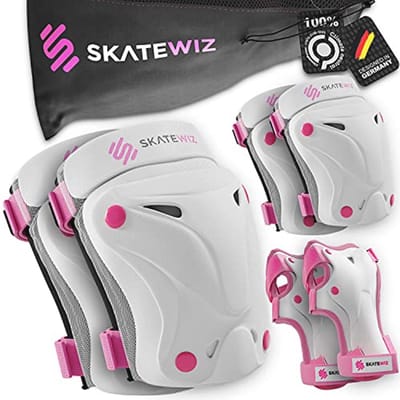 Inliner Beschermers Set voor Volwassenen - 6-delige Bescherming voor Skateboard en Inline Skaten - Knie- en Elleboogbeschermers - Maat L - Roze Wit