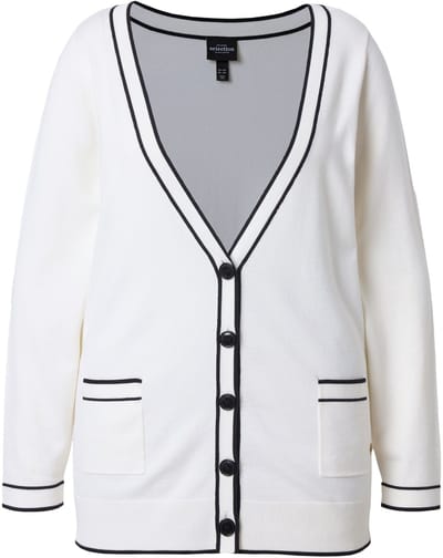 Ulla Popken - Dames - Twinset-vest strepen V-hals lange mouwen - Off-white - Maat 58+