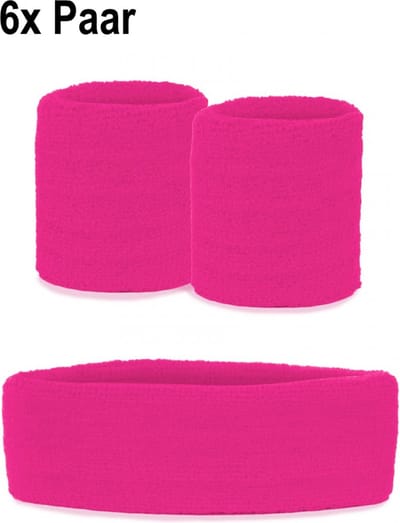 6x Zweetbandjes set neon roze 3-dlg - Sport