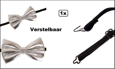 Vlinderstrik zilver 13cm verstelbaar - Strikje Festival evenement gala party kerst hollywood huwelijk