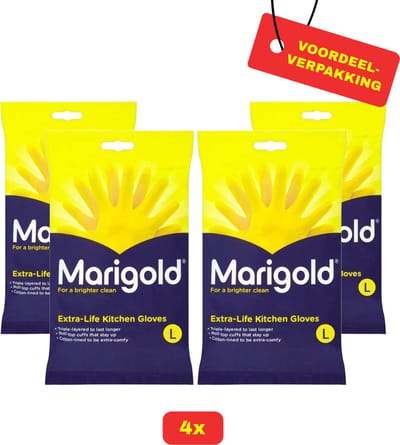 4 x Marigold Huishandschoen Extra-Life- Geel -Maat L- Voordeelverpakking!