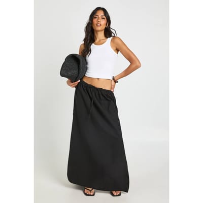 boohoo Dames Linnen Maxi Rok Met Trekkoord | Black | Maat: 6
